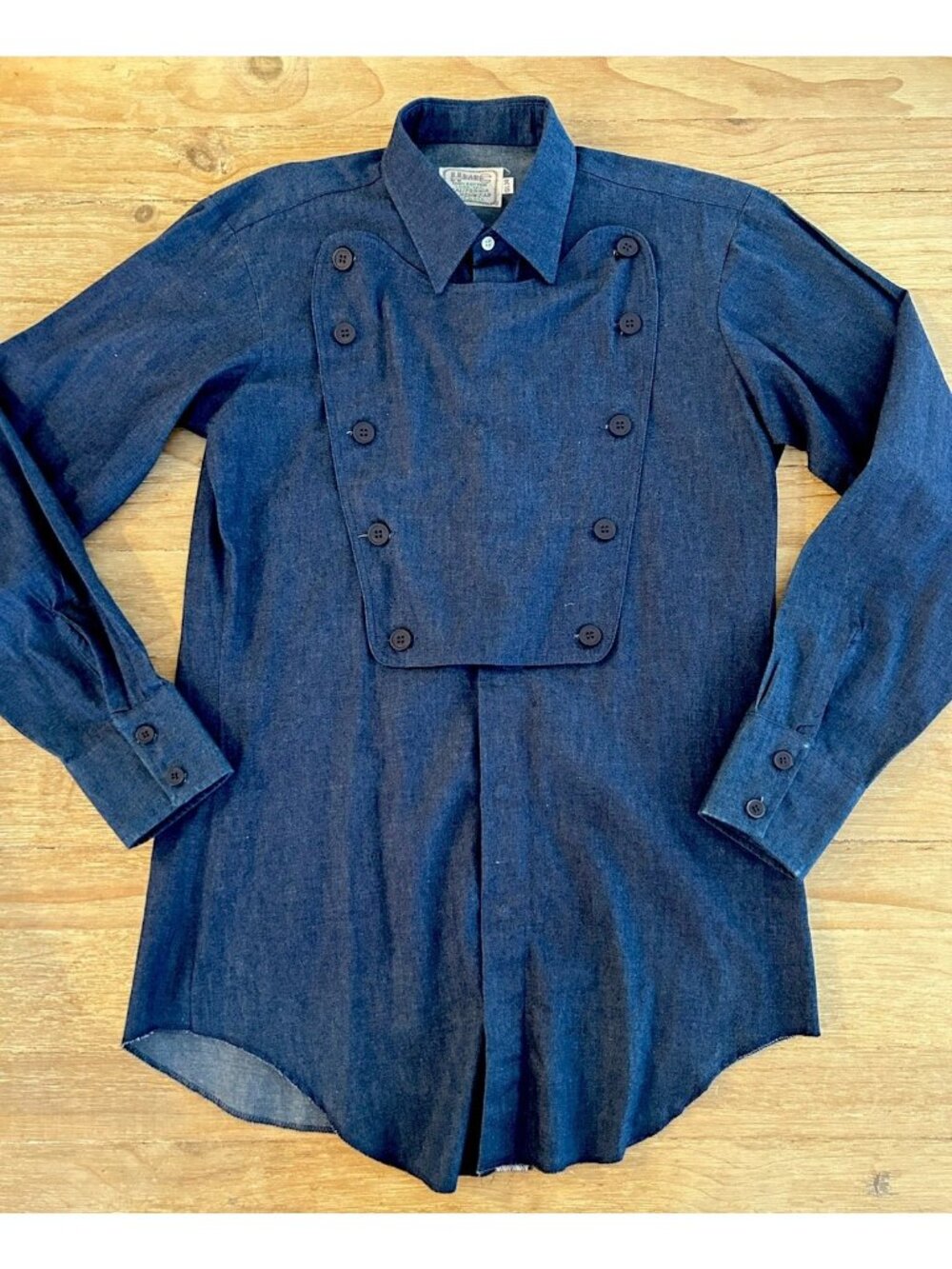 Vintage H Bar C Ranchwear Shirt Long Tail Western Bib Denim Cowboy 15.5 / 34